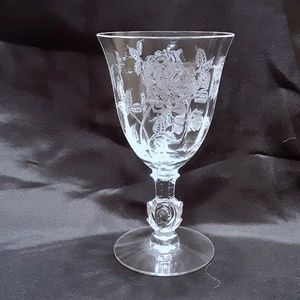 Vintage Heisey Rose Etched Crystal Water Goblet 6 1/2"